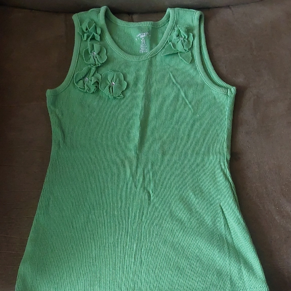 🏖🌷 Vibrant Green Floral Tank Top for Kids